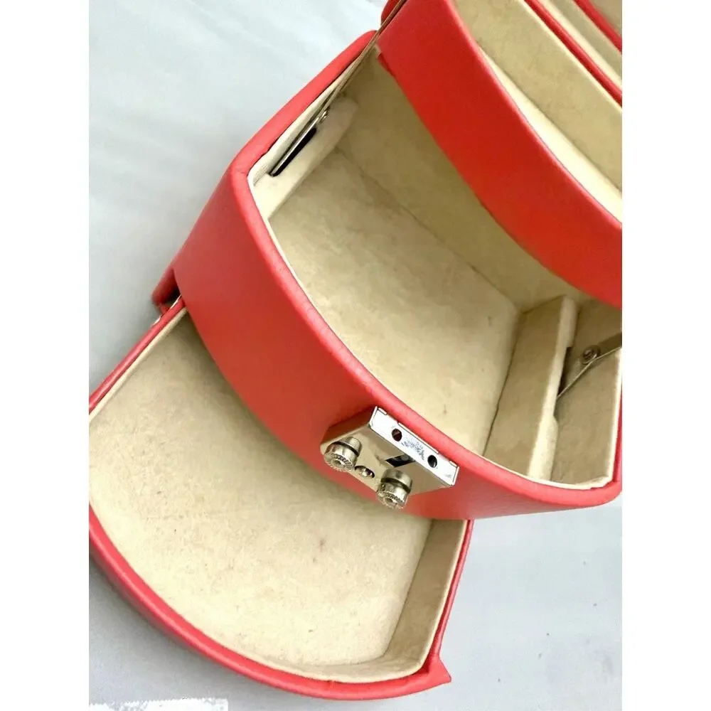 Morelle & Co. Laura Red Leather 3-Tier Jewelry Box With Mirror